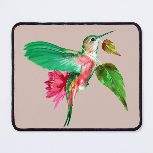 Item preview, Hummingbird with leaves and lotus flower - Khaki version designed and sold by ESAR-planet.
