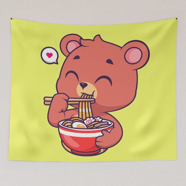 Item preview, Bear's Ramen Adventure: Cute Bear Eating Ramen Noodle Cartoon Vector Icon Illustration designed and sold by hjian8219.
