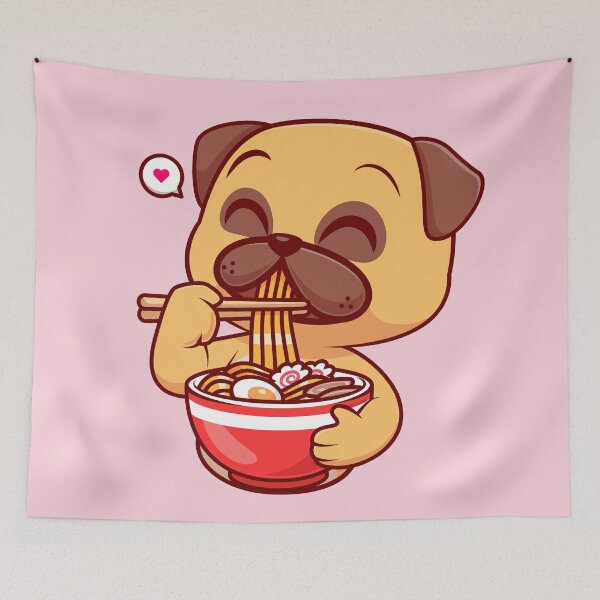 Item preview, Pug's Noodle Delight: Cute Pug Dog Eating Ramen Noodle Cartoon Vector Icon Illustration designed and sold by hjian8219.