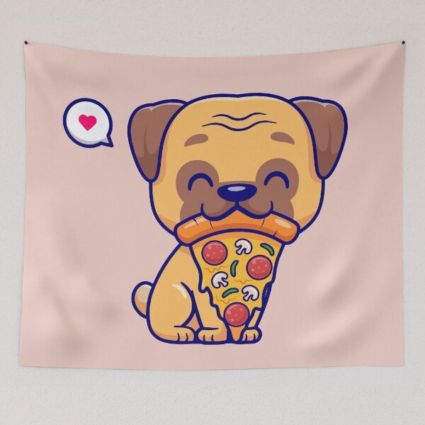 Item preview, Pizza Pug Delight: Cute Pug Dog Eating Pizza Cartoon Vector Icon Illustration designed and sold by hjian8219.
