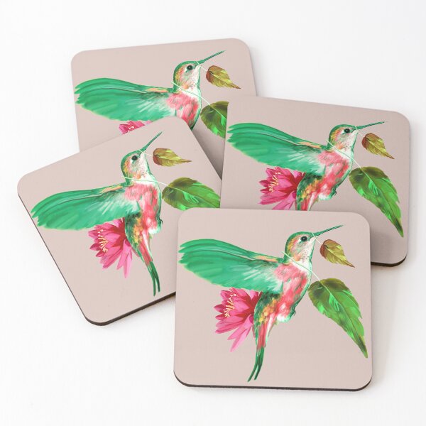 Item preview, Hummingbird with leaves and lotus flower - Khaki version designed and sold by ESAR-planet.