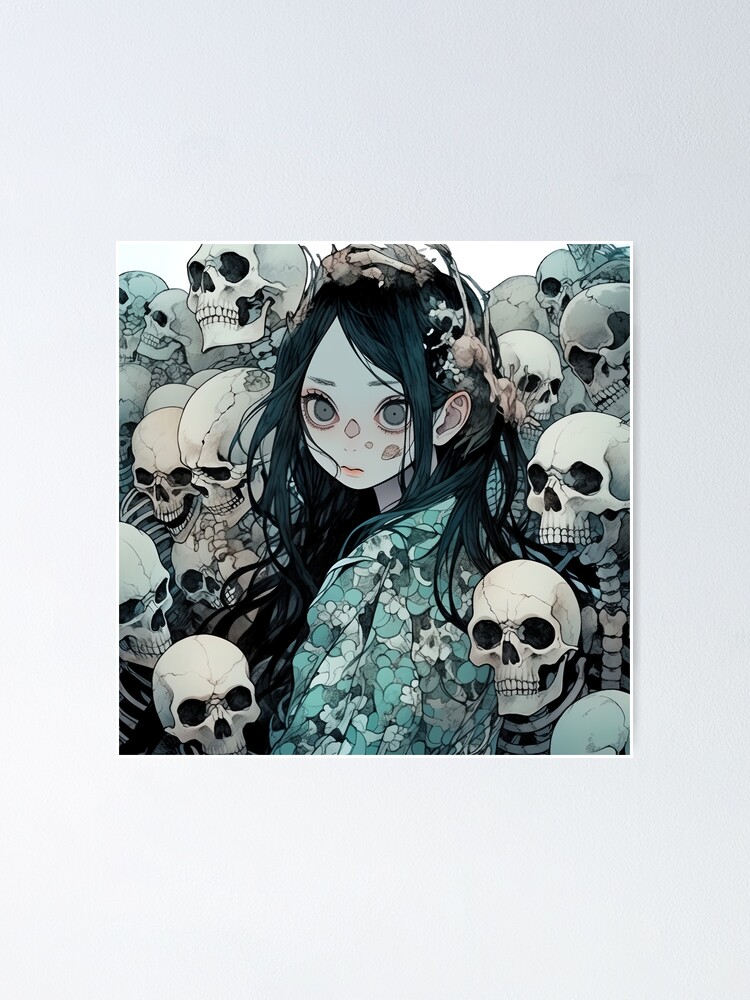 Creepy Dark Anime Girl with Skulls | Poster