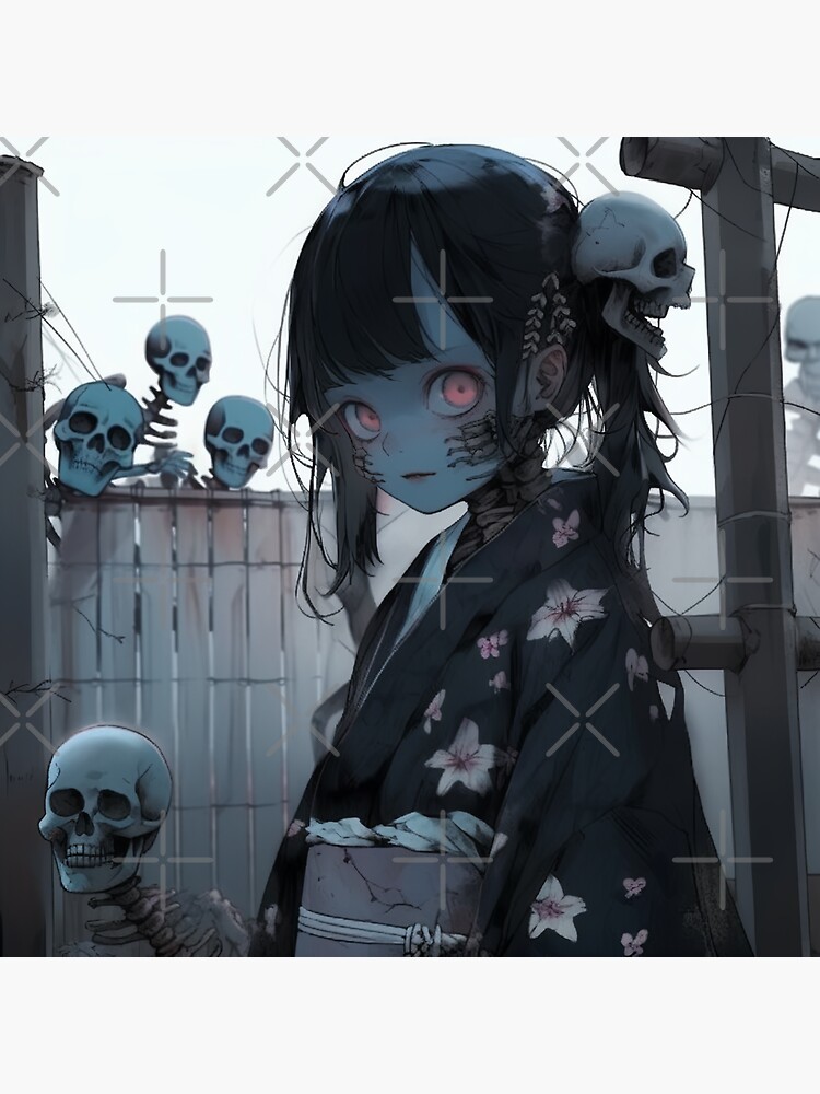 Creepy Dark Anime Girl with Skulls | Sticker