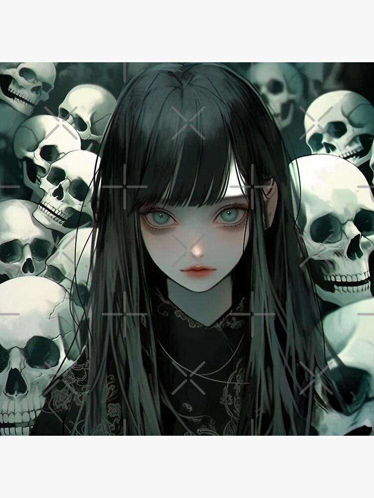 Creepy Dark Anime Girl with Skulls | Poster