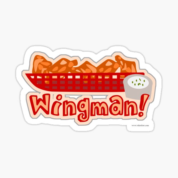 Wingman Hot Wings Cartoon Slogan Sticker