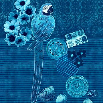 Artwork thumbnail, Macaw Parrot Bay Cyanotype Collage by Janet Carlson