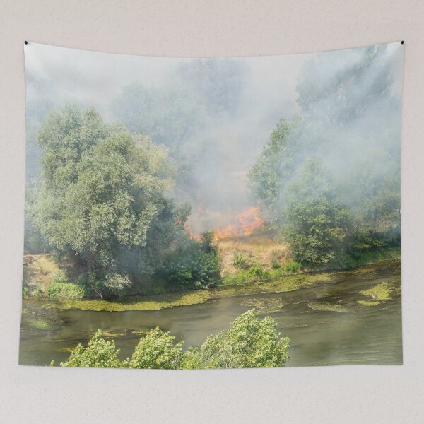 Item preview, Up in Flames - Wildfire on the Shore of Maritsa River in Plovdiv Bulgaria designed and sold by Georgia Mizuleva.