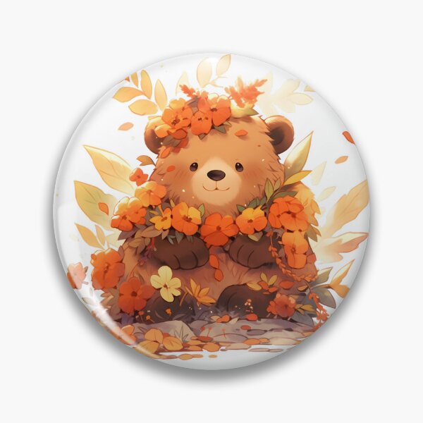 Item preview, Brown Bear with Orange Flower Crown designed and sold by InkedBeasts.