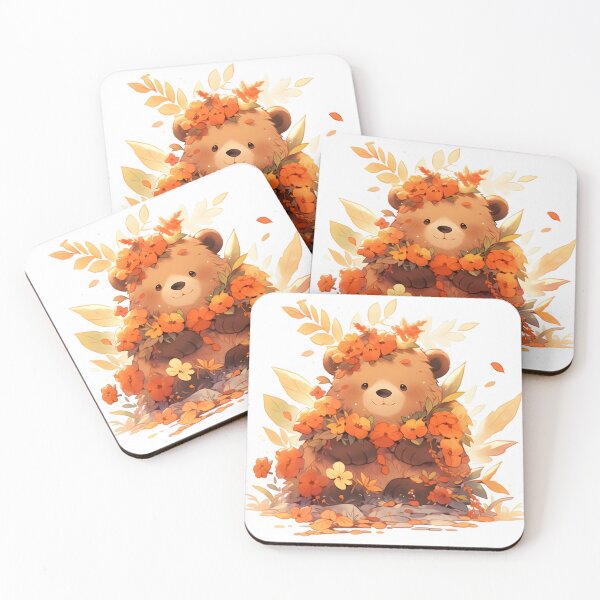 Item preview, Brown Bear with Orange Flower Crown designed and sold by InkedBeasts.