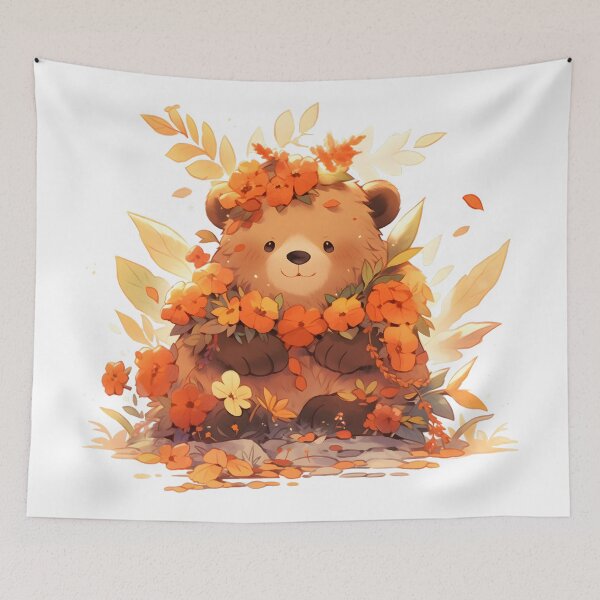 Item preview, Brown Bear with Orange Flower Crown designed and sold by InkedBeasts.