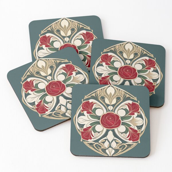 Item preview, Red Rose Abstract Flowers Art Nouveau Floral Pattern  designed and sold by Vicky Brago-Mitchell®.