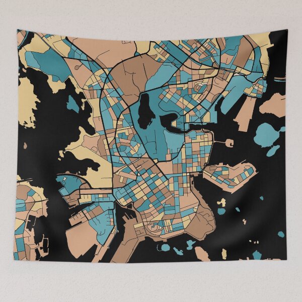 Item preview, Helsinki Map Pattern in Mid Century Pastel designed and sold by PatternMaps.