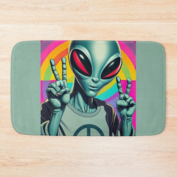 Item preview, An Alien Giving the Peace Sign, Rainbow background designed and sold by TheTrendsDesk.
