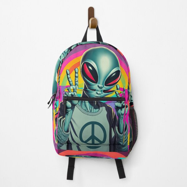 Item preview, An Alien Giving the Peace Sign, Rainbow background designed and sold by TheTrendsDesk.