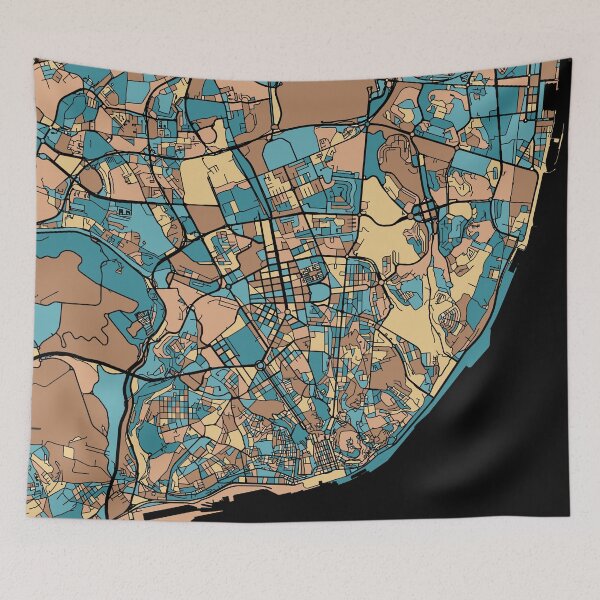 Item preview, Lisbon Map Pattern in Mid Century Pastel designed and sold by PatternMaps.