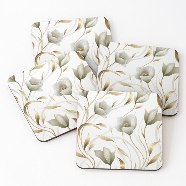 Item preview, Elegant White & Gold Pattern: Vines and Tulips in Natural Elegance designed and sold by PaintbrushPlace.
