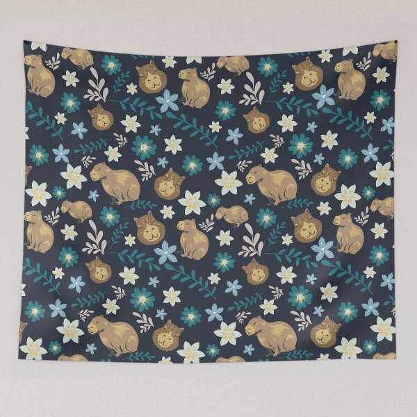 Item preview, Capybaras Boho Floral Dark Blue designed and sold by ArlacV.