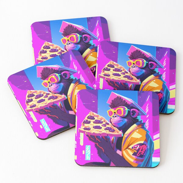 Item preview, Hipster Monkey Eating Pizza Retro Synthwave Style designed and sold by Puristock.