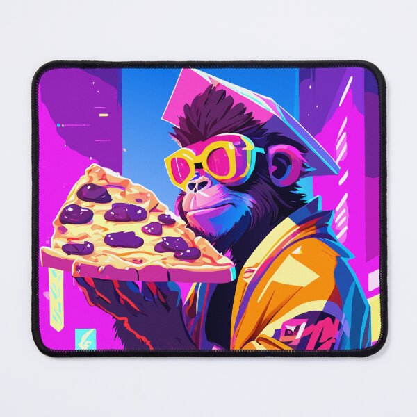 Item preview, Hipster Monkey Eating Pizza Retro Synthwave Style designed and sold by Puristock.
