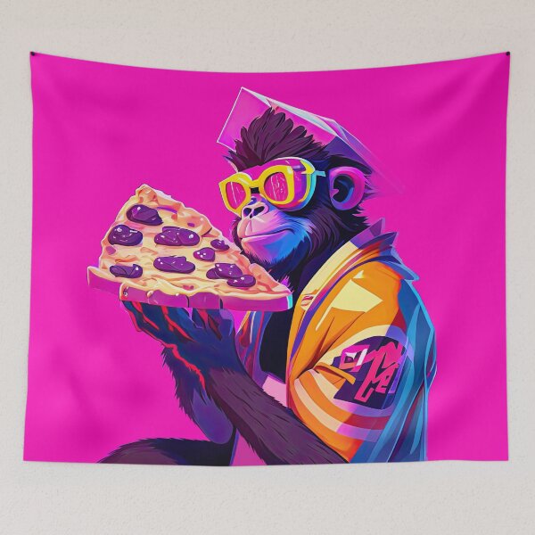 Item preview, Hipster Monkey Eating Pizza Retro Synthwave Style designed and sold by Puristock.