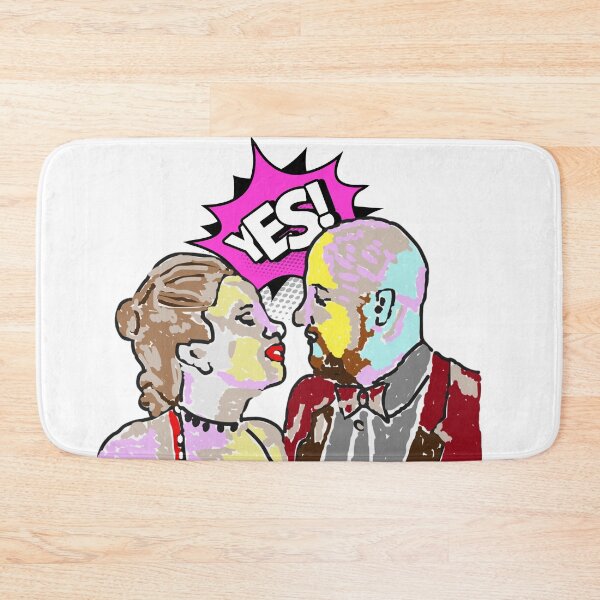 Item preview, Drawing of a couple in love looking at each other pop art style in pink, yellow, brown, red, purple designed and sold by DLGstudio.