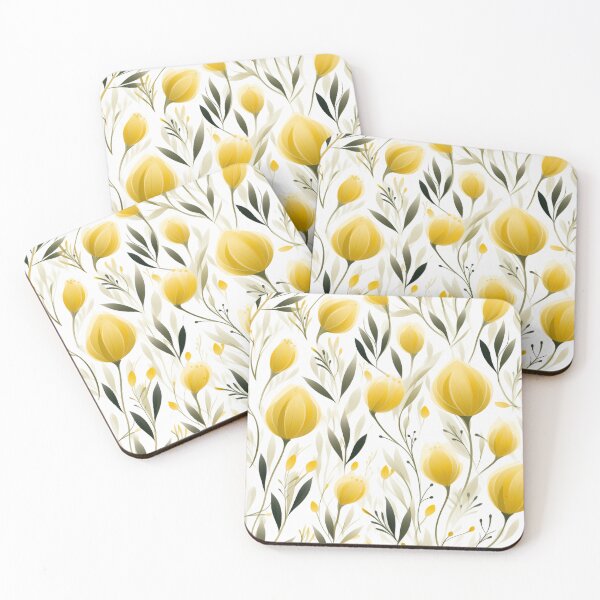 Item preview, Botanical Elegance: White & Yellow Pattern with Vines and Tulips designed and sold by PaintbrushPlace.
