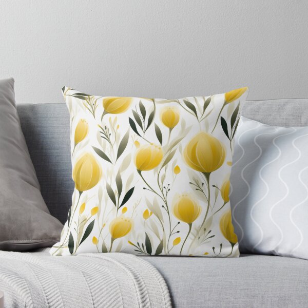 Item preview, Botanical Elegance: White & Yellow Pattern with Vines and Tulips designed and sold by PaintbrushPlace.