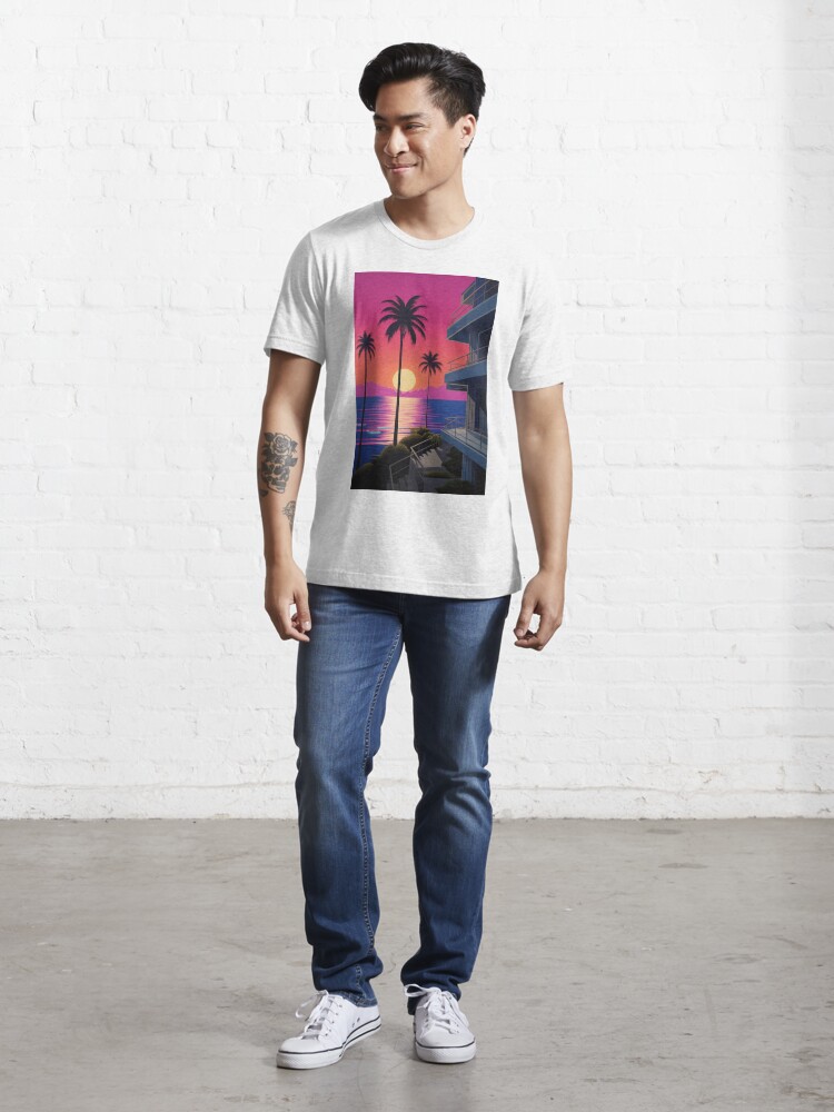 City Pop Sunset   Hiroshi Nagai Inspired Art   Essential T Shirt