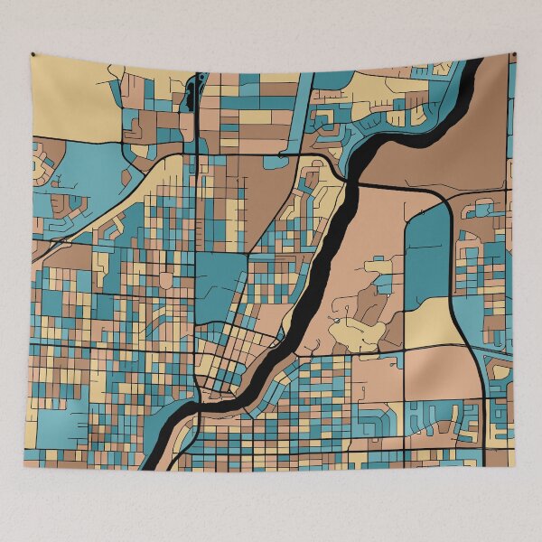 Item preview, Saskatoon Map Pattern in Mid Century Pastel designed and sold by PatternMaps.