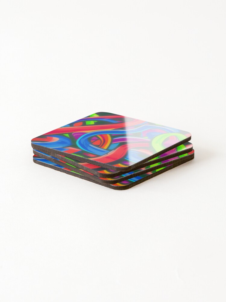 Thumbnail 4 of 5, Coasters (Set of 4), Abstract Colorful Ribbon Pattern designed and sold by calibrit.