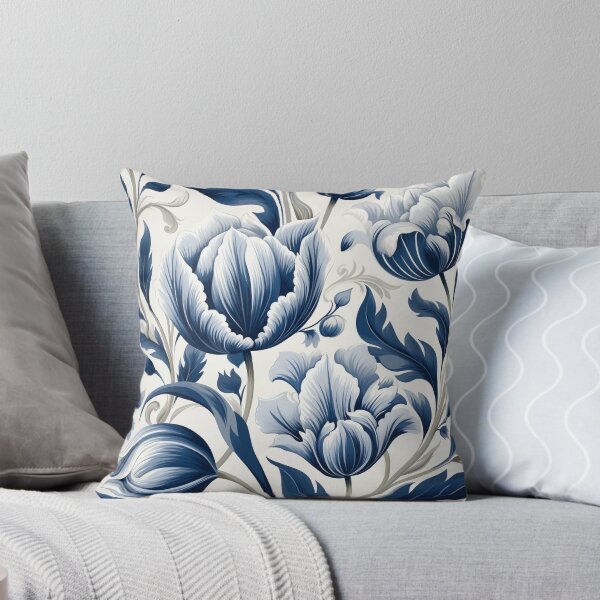 Item preview, White & Blue Botanical Elegance: Flowing Vines and Tulips designed and sold by PaintbrushPlace.