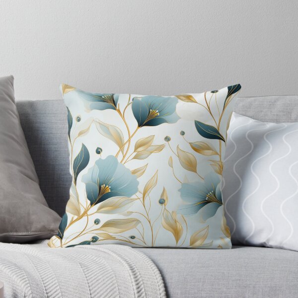 Item preview, Flowing Elegance in Gold & Light Blue: Botanical Vines and Tulips designed and sold by PaintbrushPlace.