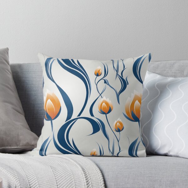 Item preview, White & Blue Botanical Elegance: Flowing Vines and Tulips Pattern designed and sold by PaintbrushPlace.