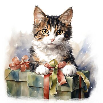 Sticker avec l'œuvre « Cadeaux chat, cadeaux chat, chat de Noël