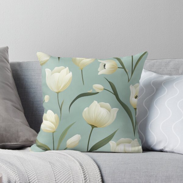 Item preview, White, Blue & Green Botanical Elegance: Flowing Vines and Tulips designed and sold by PaintbrushPlace.