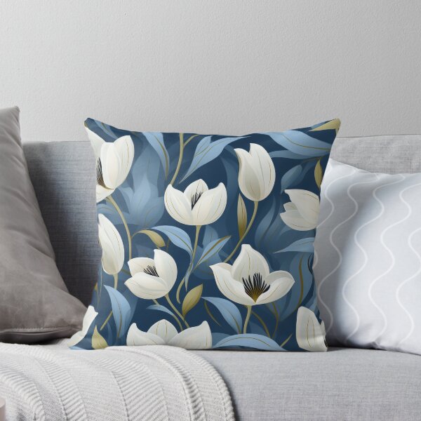 Item preview, Botanical Elegance in White & Blue: Flowing Vines and Tulips designed and sold by PaintbrushPlace.
