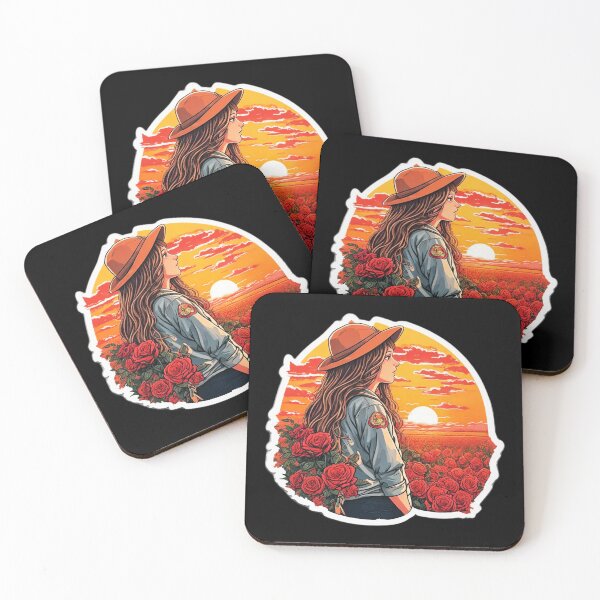 Item preview, Young Girl Watching Retro Sunset over Roses Field designed and sold by Ridiculam Toga.