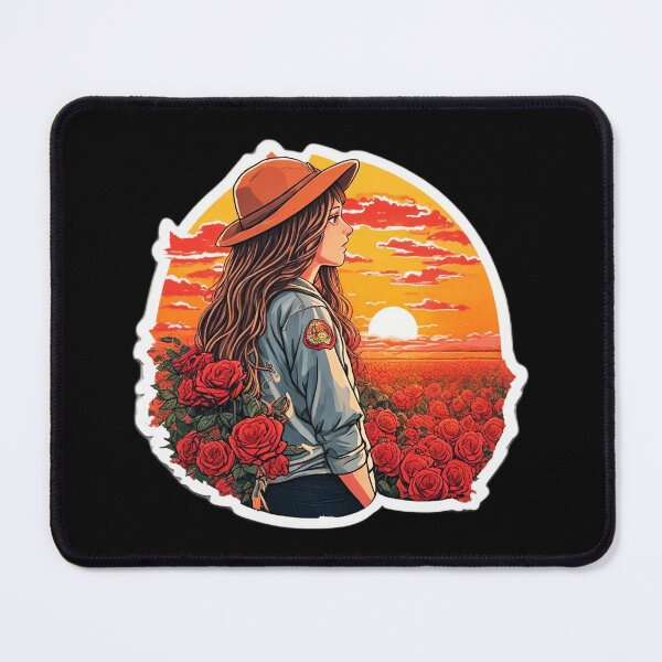 Item preview, Young Girl Watching Retro Sunset over Roses Field designed and sold by Ridiculam Toga.