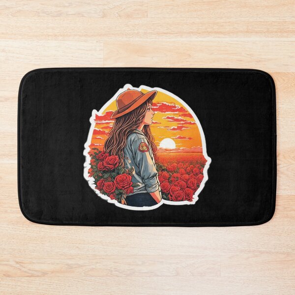 Item preview, Young Girl Watching Retro Sunset over Roses Field designed and sold by Ridiculam Toga.