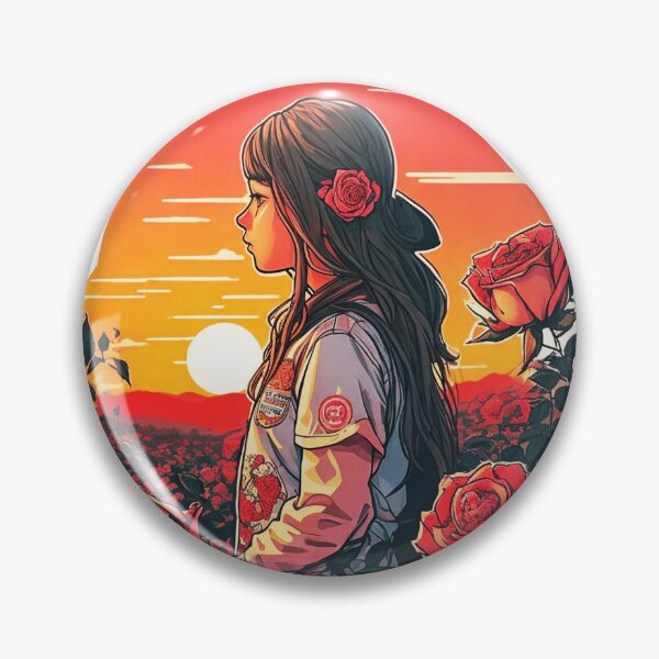Item preview, Girl Watching Retro Sunset over Roses Field designed and sold by Ridiculam Toga.