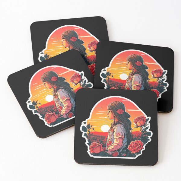 Item preview, Girl Watching Retro Sunset over Roses Field designed and sold by Ridiculam Toga.
