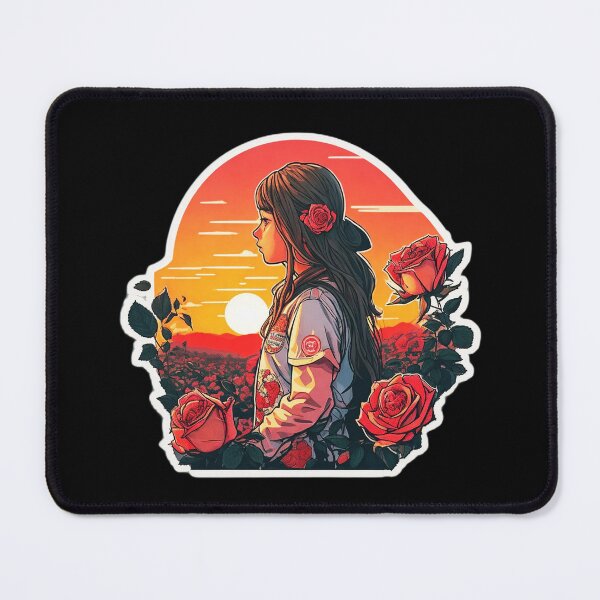 Item preview, Girl Watching Retro Sunset over Roses Field designed and sold by Ridiculam Toga.
