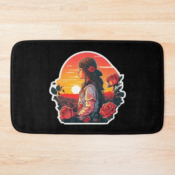 Item preview, Girl Watching Retro Sunset over Roses Field designed and sold by Ridiculam Toga.