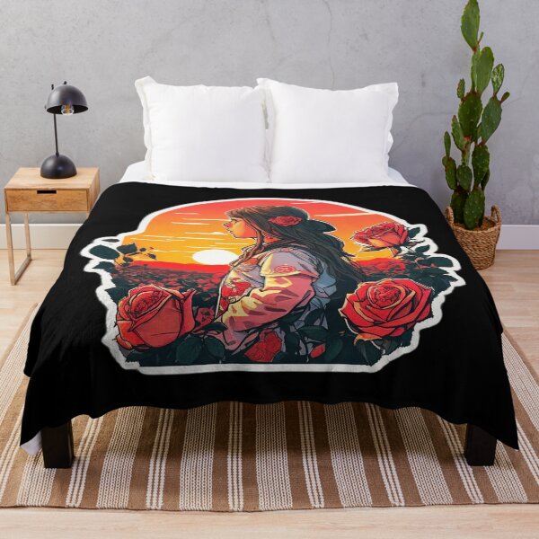 Item preview, Girl Watching Retro Sunset over Roses Field designed and sold by Ridiculam Toga.