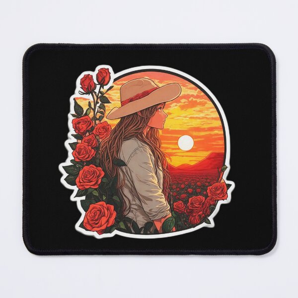 Item preview, Girl With Hat Watching Sunset over Roses Field designed and sold by Ridiculam Toga.