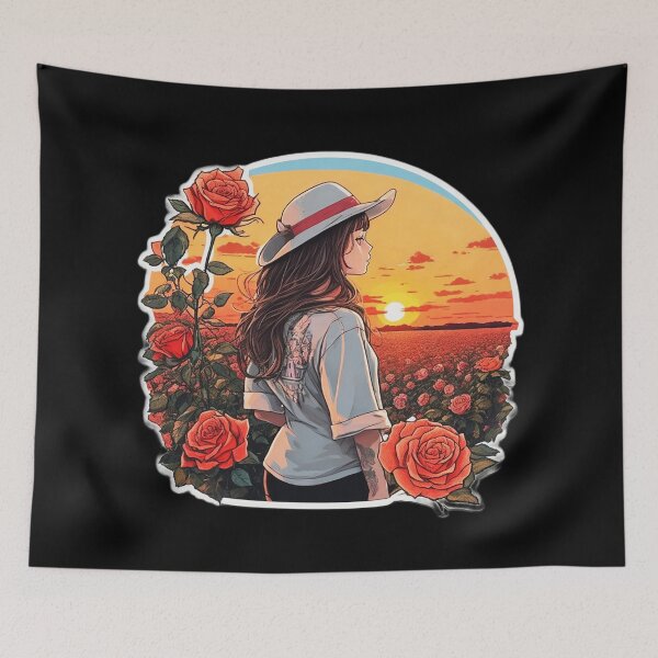 Item preview,  Tattooed Girl With Hat Watching Sunset over Roses Field designed and sold by Ridiculam Toga.