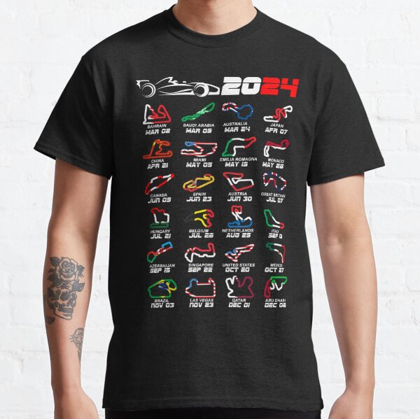 Calendar Formula race cars 2024 circuits colors Classic T-Shirt