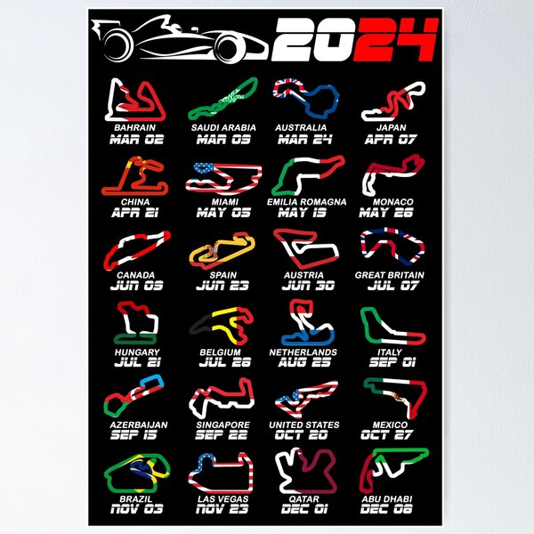 "Calendar Formula race cars 2024 circuits colors" Poster for Sale by