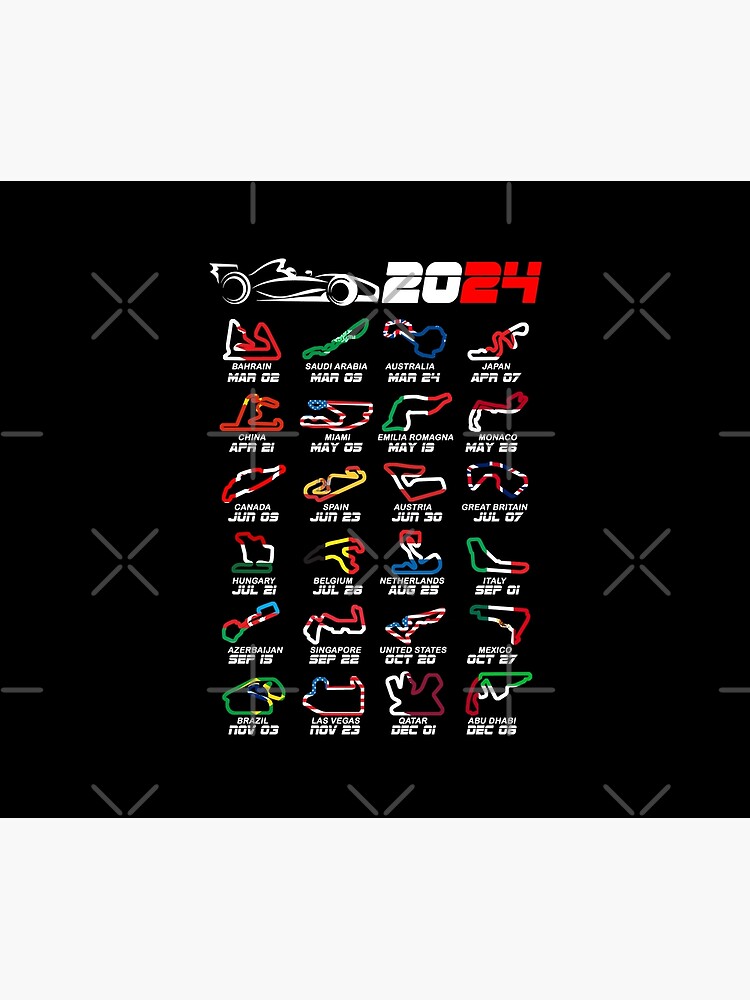 Thumbnail 6 of 6, Throw Blanket, Calendar Formula race cars 2024 circuits colors designed and sold by ideasfinder.