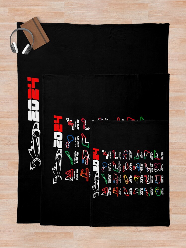 Thumbnail 5 of 6, Throw Blanket, Calendar Formula race cars 2024 circuits colors designed and sold by ideasfinder.